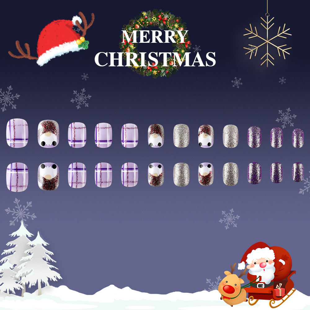 Festive Wonderland Short Square Purple and Glittery Winter Theme Press-On Nail Set