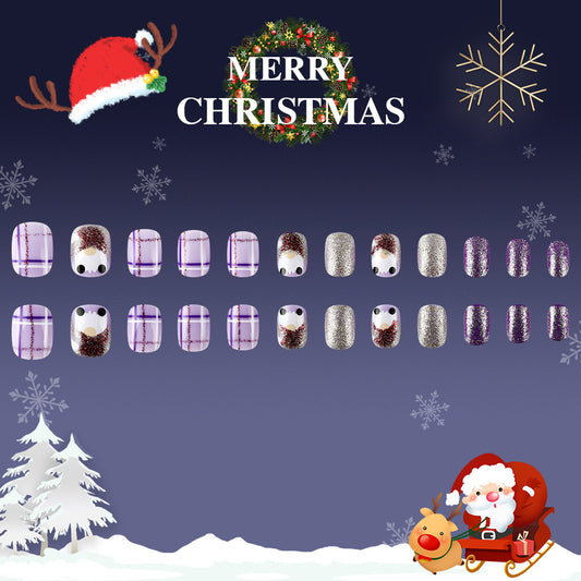 Festive Wonderland Short Square Purple and Glittery Winter Theme Press-On Nail Set