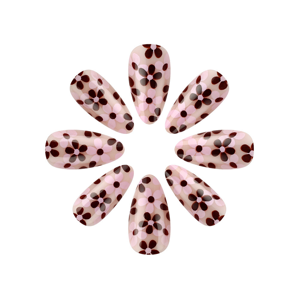 Whimsical Floral Charm Short Almond Pink With Elegant Flower Pattern Press On Nail Set