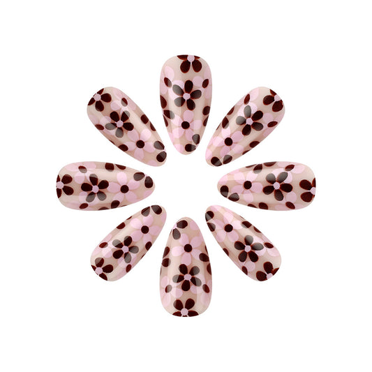 Whimsical Floral Charm Short Almond Pink With Elegant Flower Pattern Press On Nail Set