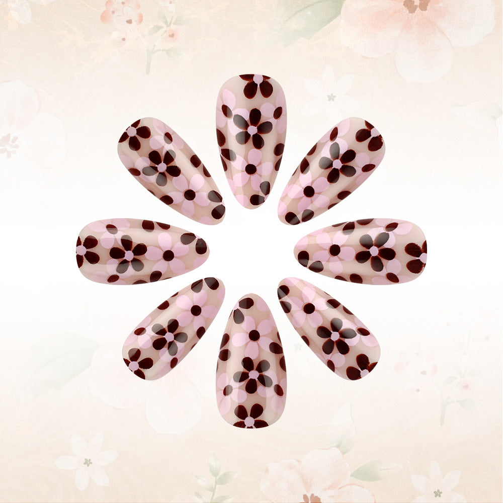 Blossom Fantasy Long Almond Pink Floral Press On Nail Set with Unique Transparency Feature