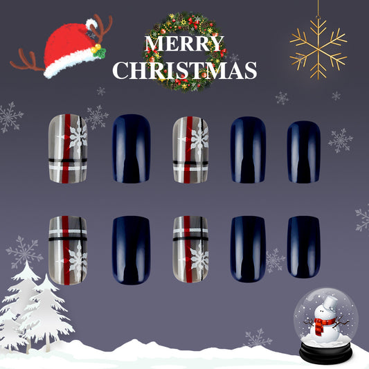 Winter Wonderland Festive Medium Square Midnight Blue and Silver Snowflake Press-On Nail Set
