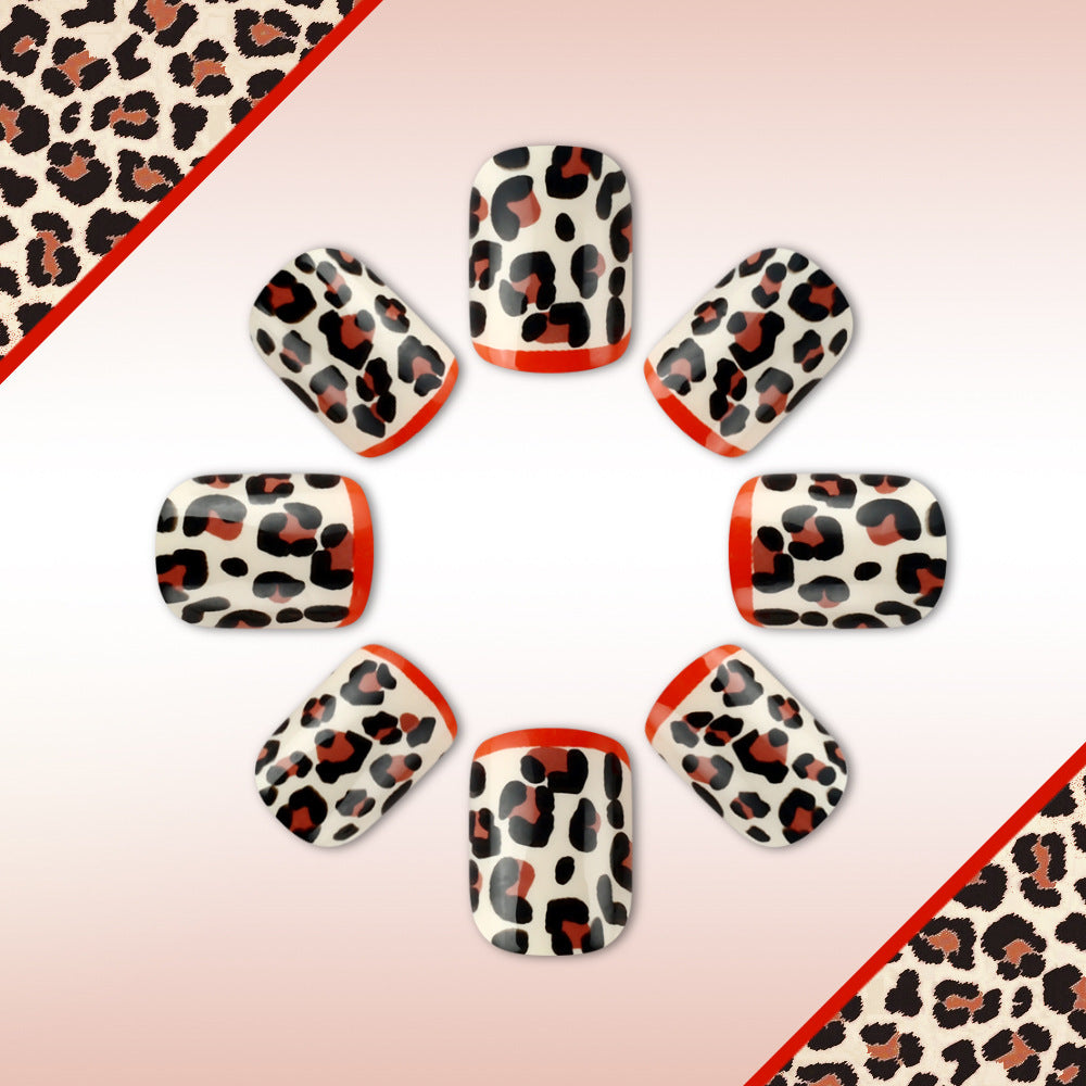 Wild Safari Short Square Cream and Black Leopard Print Nail Press Set with Glossy Finish