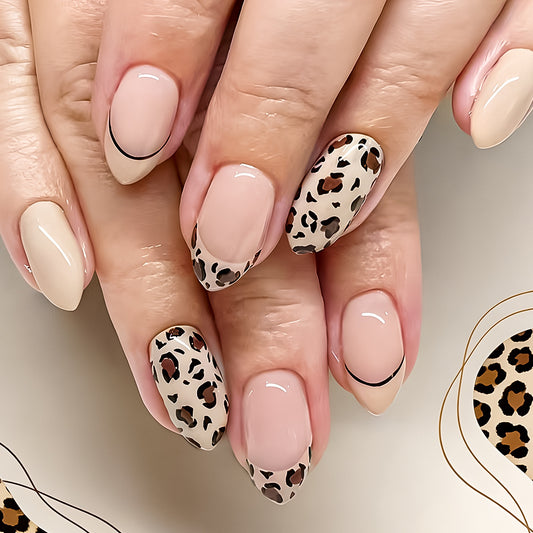 Savage Chic Long Almond Beige with Leopard Print Accent