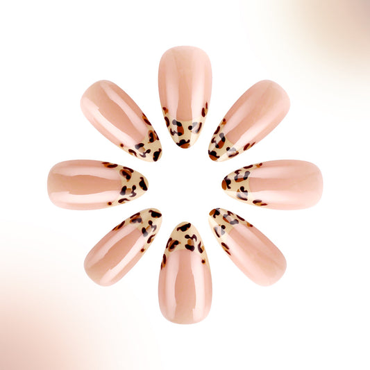 Wild Safari Chic Medium Almond Shaped Soft Pink Nails with Leopard Print Tips