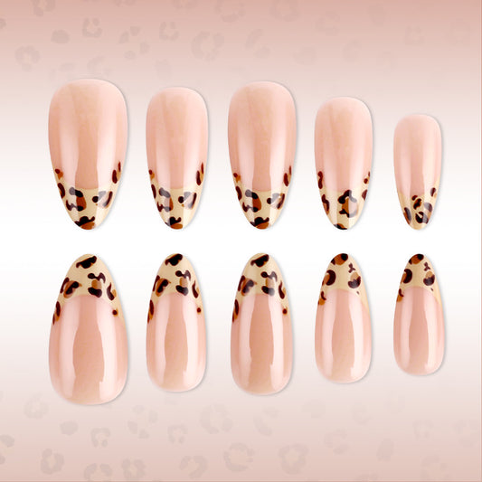 Wildly Chic Long Almond Pink Leopard Print Press On Nail Set