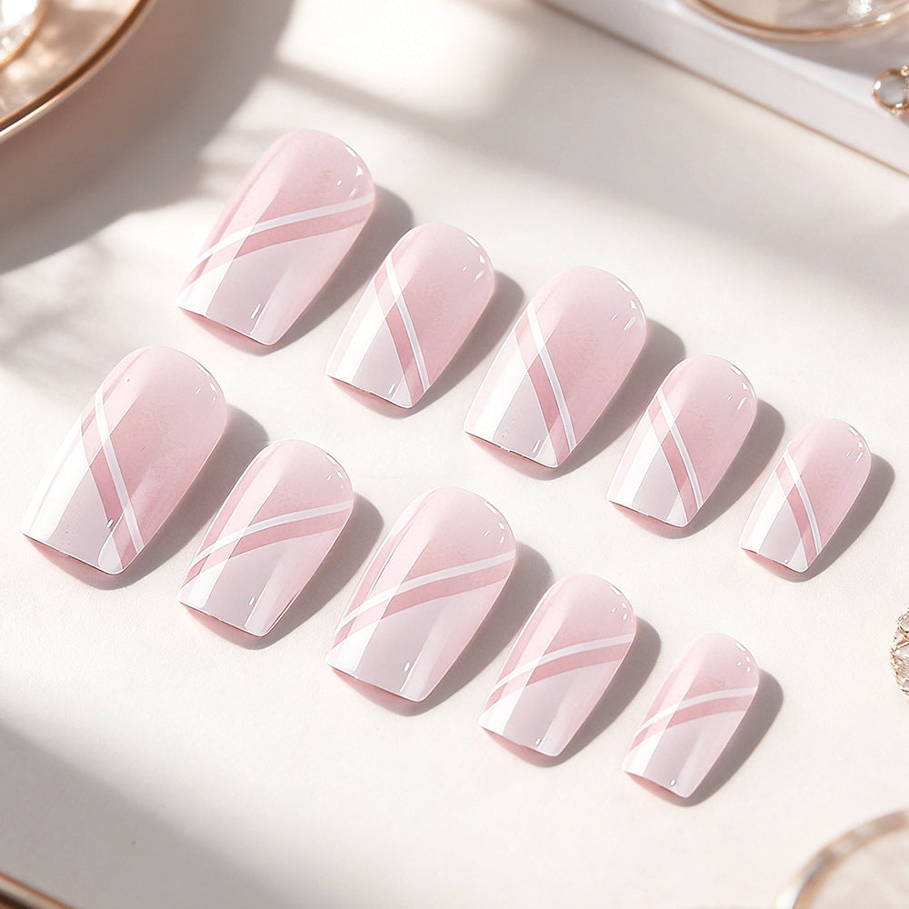 Chic Elegance Short Square Pink Nails with Stylish Stripes