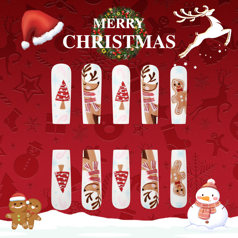 Holiday Cheer Press-On Nail Set Long Coffin White with Festive Christmas Designs
