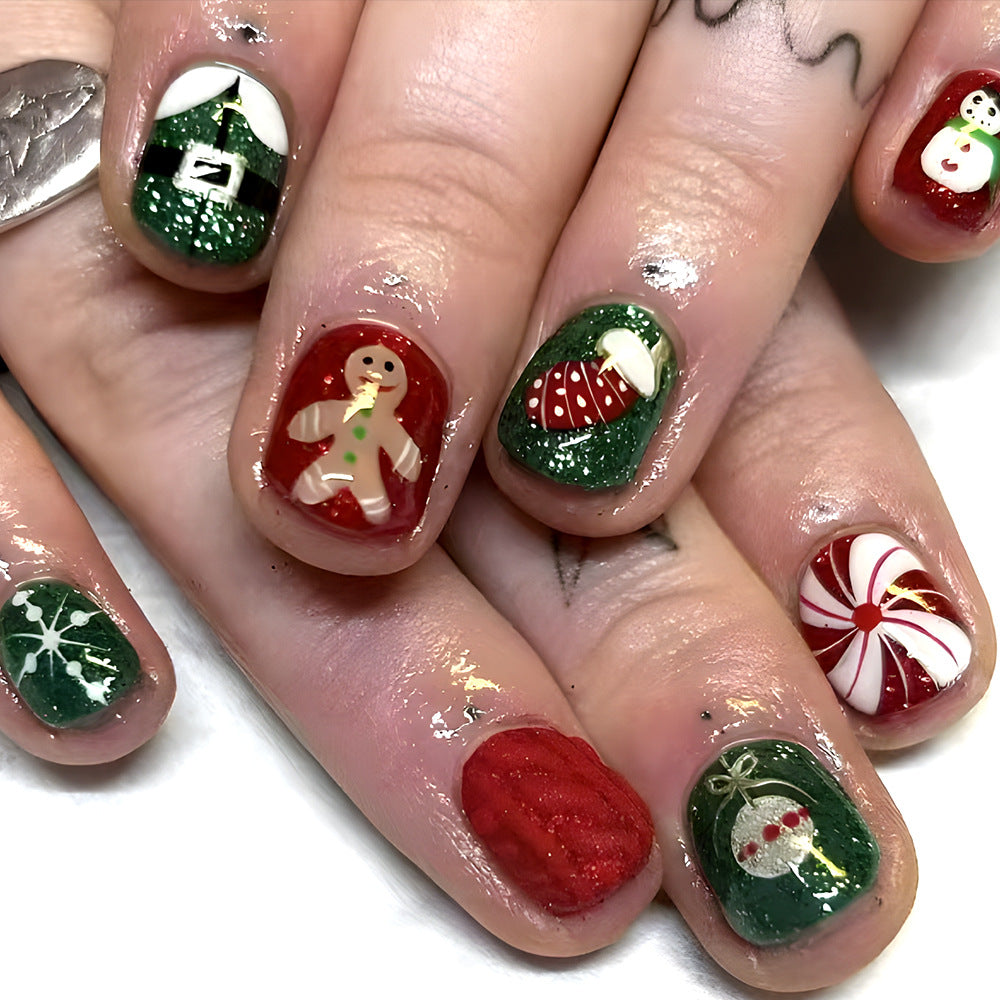 Festive Holiday Cheer Short Squoval Red and Green Christmas-Inspired Press-On Nail Set