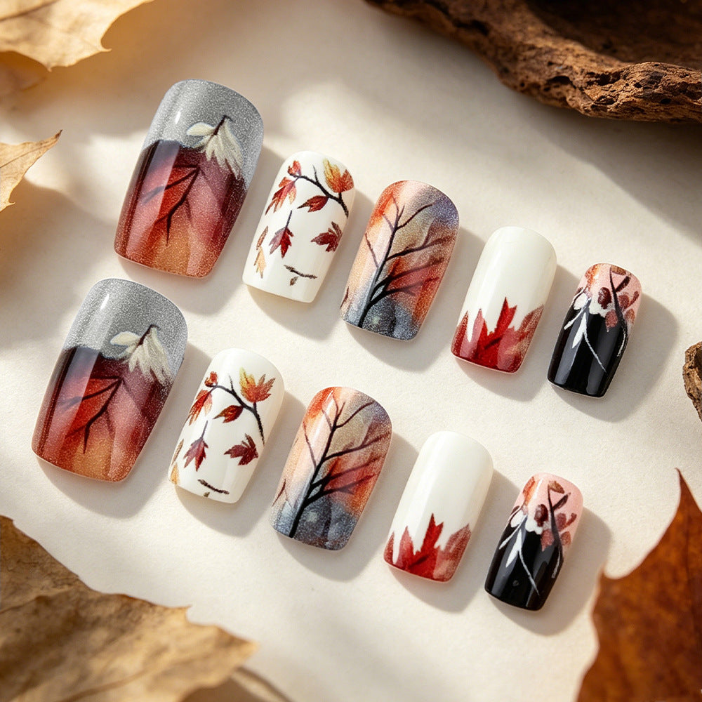 Autumn Bliss Short Square Warm Gradient Design Press on Nail Set
