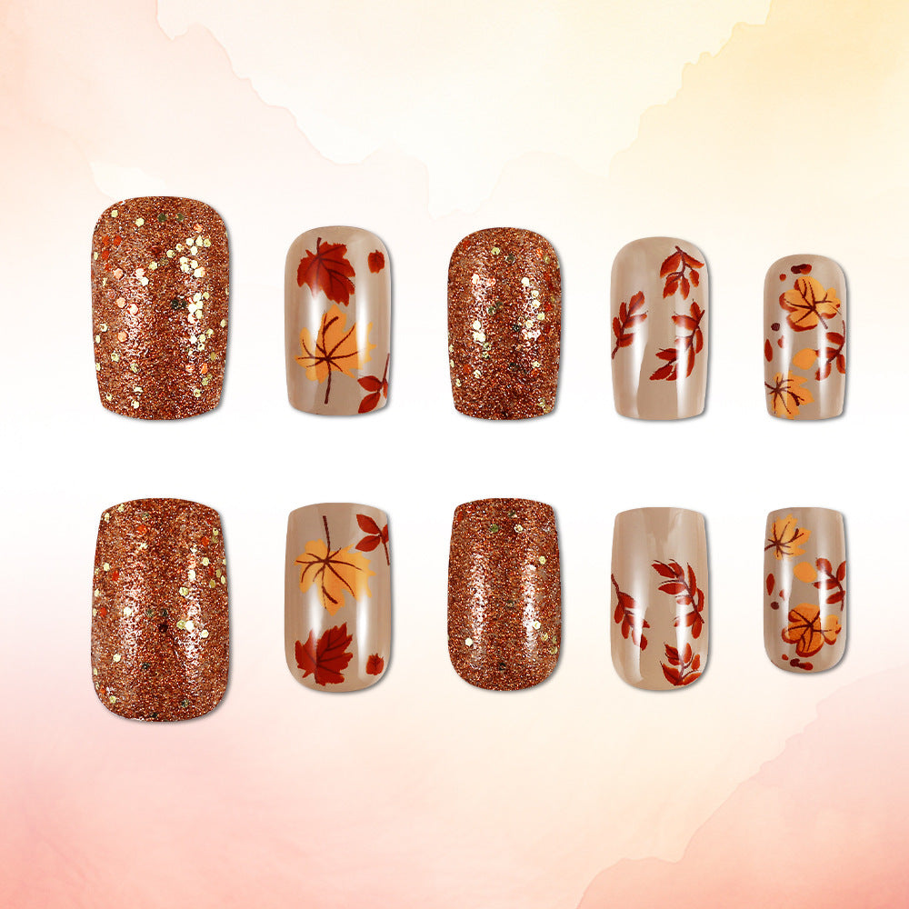 Autumn Elegance Short Square Glittery Press-On Nail Set
