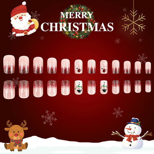 Festive Winter Wonderland Medium Square Red and White Glitter with Holiday Charm Press On Nail Set