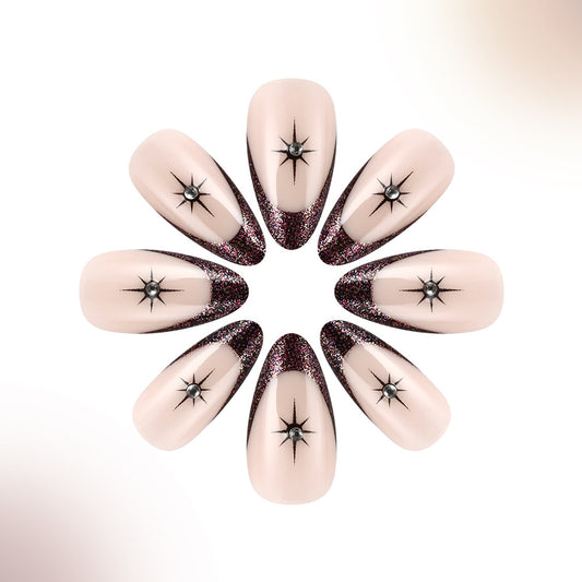 Celestial Elegance Medium Almond Blush with Glittery Ombre and Star Accent Press On Nail Set