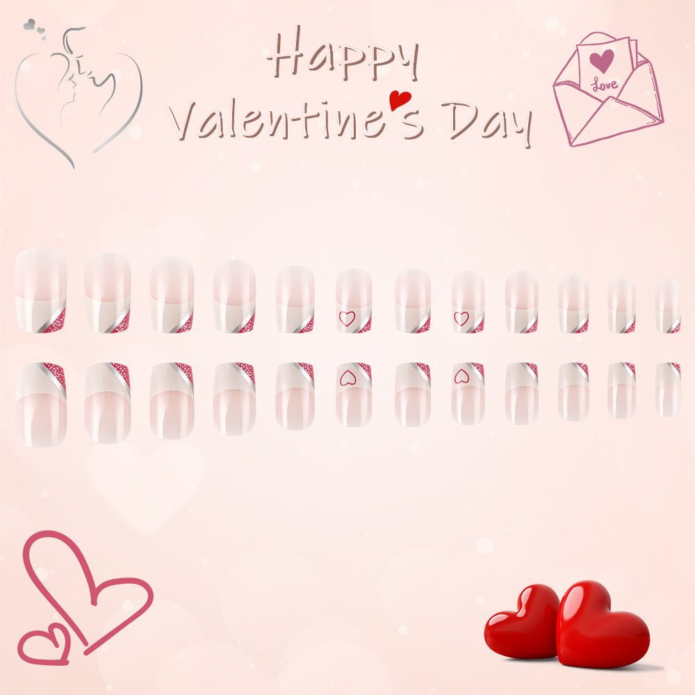 Valentine's Day Romance Short Square Pink Gradient Press On Nail Set with Heart Designs