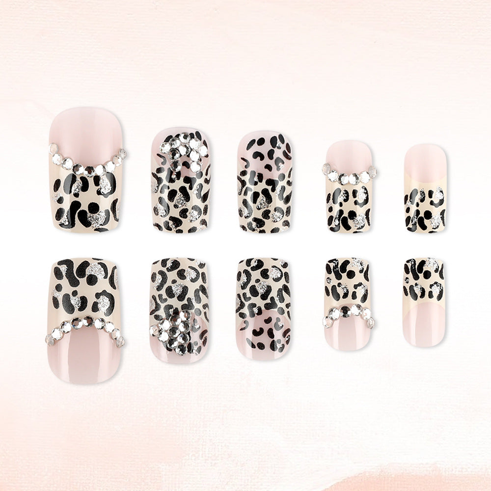 Wild Safari Medium Square Champagne Glitter Leopard Press On Nail Set