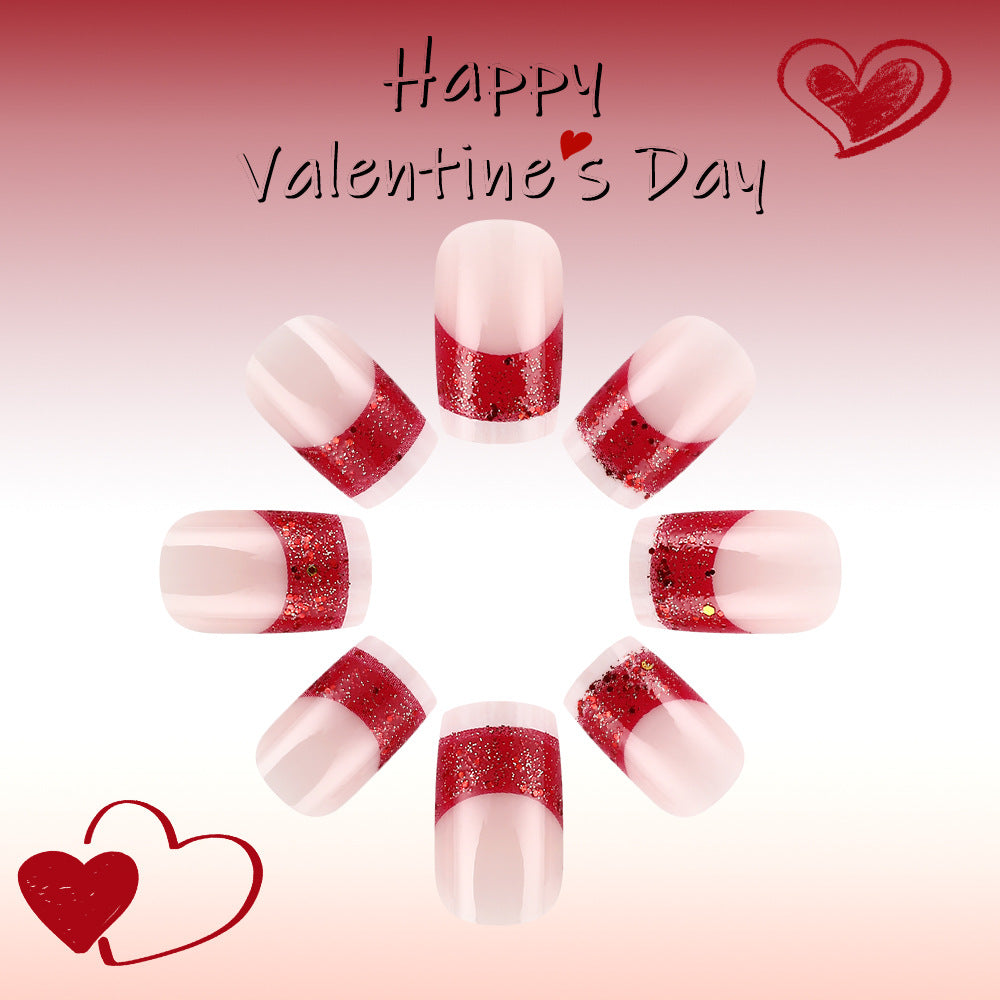 Romantic Heartfelt Magic Medium Square Red Glitter Gradient Press-On Nail Set