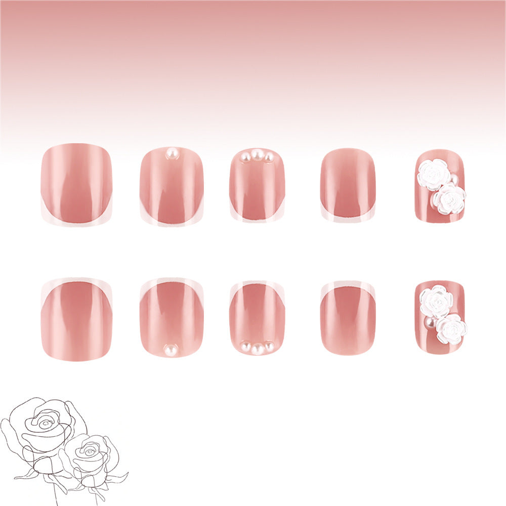 Rose Garden Dreamy Short Square Blush Pink Press-On Nail Set with Charming Floral Accents