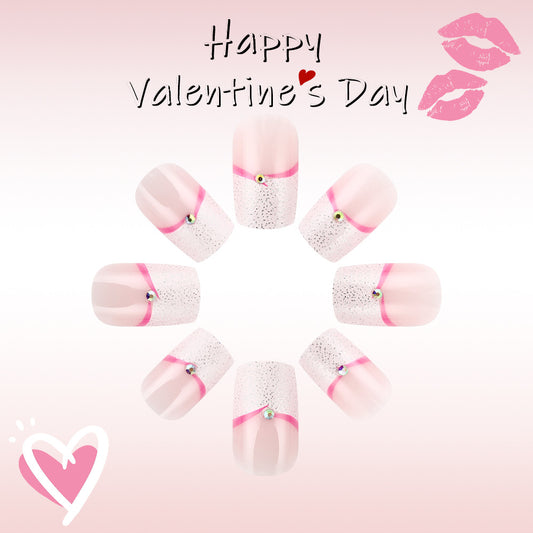 Romantic Love Inspired Short Square Pink Ombre Nails with Glitter Accents