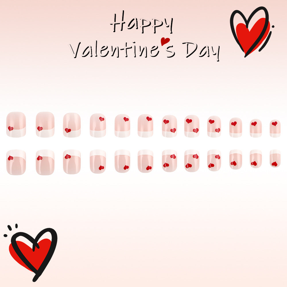 Valentine's Bliss Medium Square Pink Nails with Heart Designs