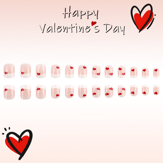 Valentine's Bliss Medium Square Pink Nails with Heart Designs