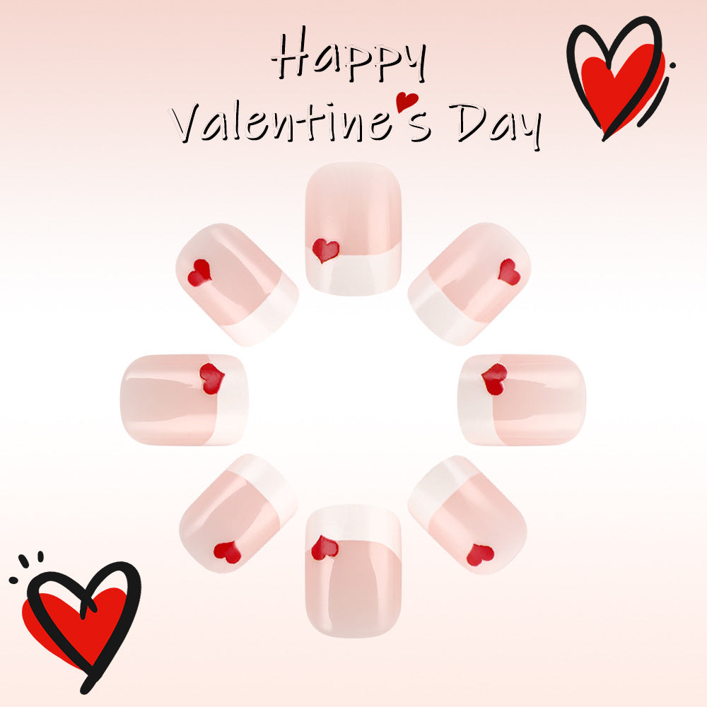Romantic Heart Design Medium Square Blush Pink Press On Nail Set with Adorable Heart Accents