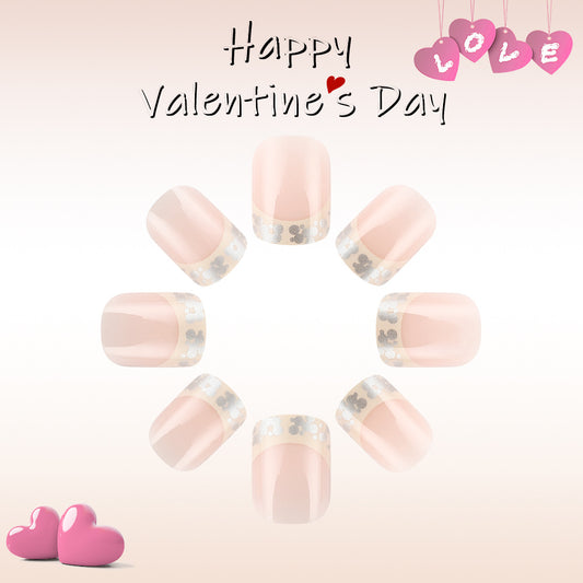 Romantic Elegance Short Square Blush Pink Nails with Charming Floral Accents