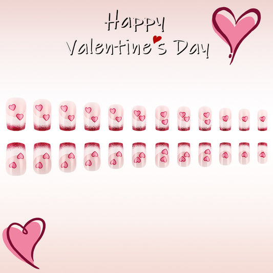 Romantic Heartfelt Charm Press On Nail Set in Medium Square Shape Soft Pink Color with Glitter Ombre Bottom