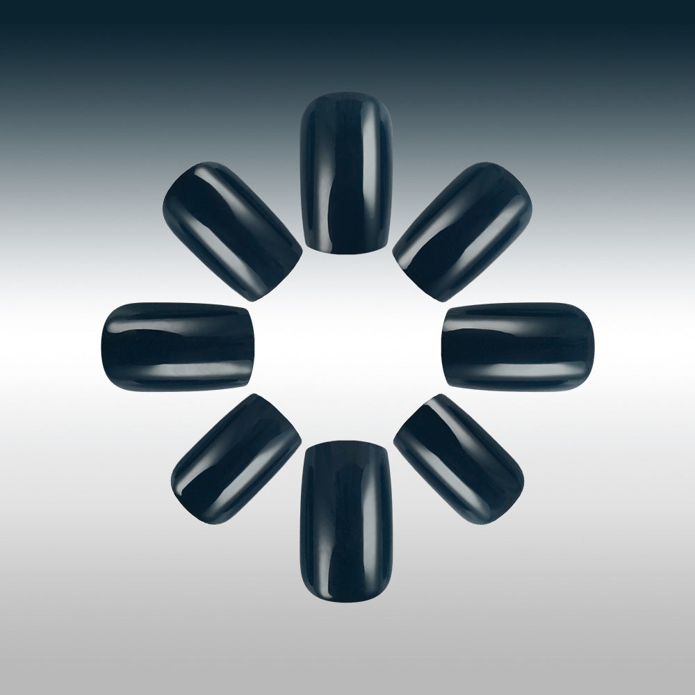 Midnight Elegance Glossy Medium Square Black Press-On Nail Set with High Shine Finish