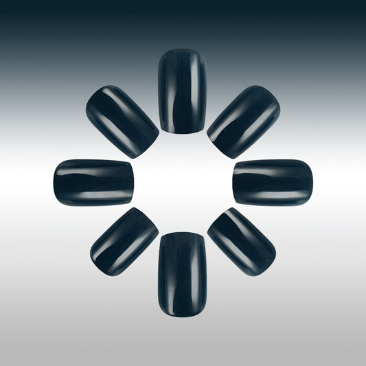 Midnight Elegance Glossy Medium Square Black Press-On Nail Set with High Shine Finish