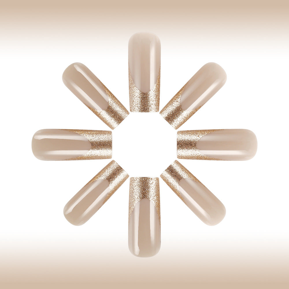 Elegant Opulence Long Square Beige with Glitter French Tips Press on Nail Set