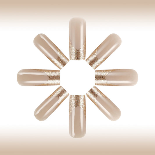 Elegant Opulence Long Square Beige with Glitter French Tips Press on Nail Set