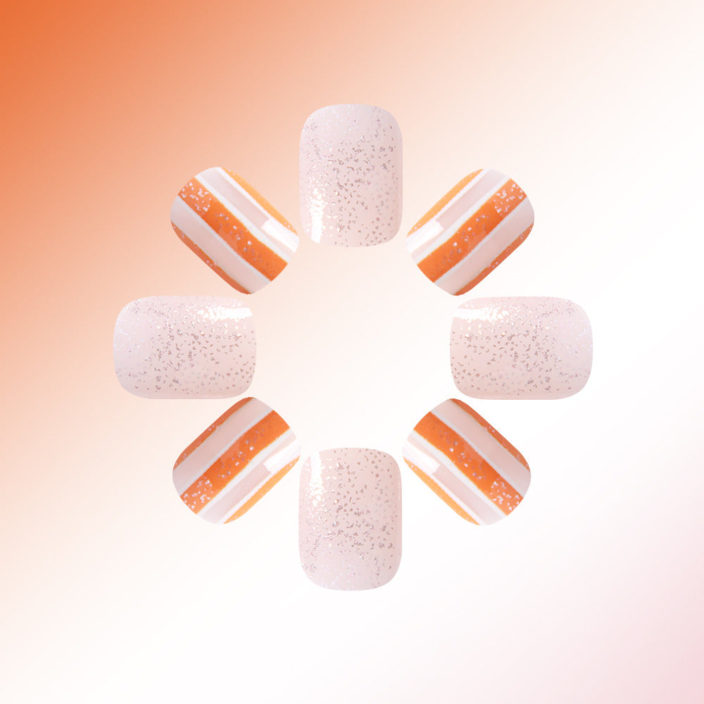 Autumn Elegance Short Square Blush Pink with Sparkling Accents Press-On Nail Set