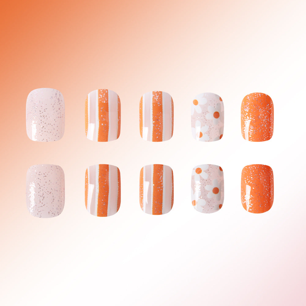 Citrus Dreams Short Square Orange and Pink Glitter Gradient Press On Nail Set for a Fun and Festive Look