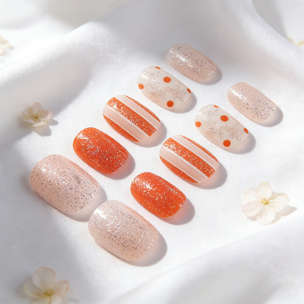 Radiant Sunset Short Squoval Orange Glittery Press-On Nail Set