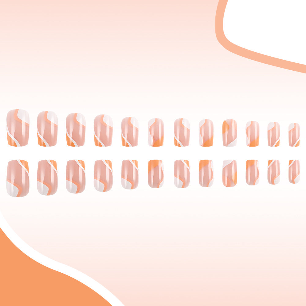 Tropical Bliss Long Square Peach Press-On Nail Set with Swirl Pattern