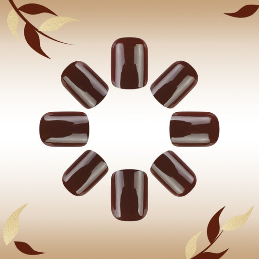 Chic Autumn Vibes Short Square Almond Burgundy Glossy Press On Nail Set