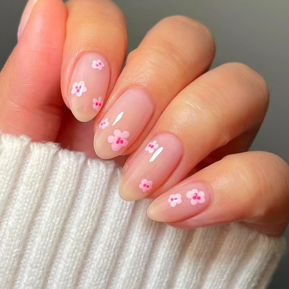 Blossom Garden Medium Almond Pink Floral Press On Nail Set