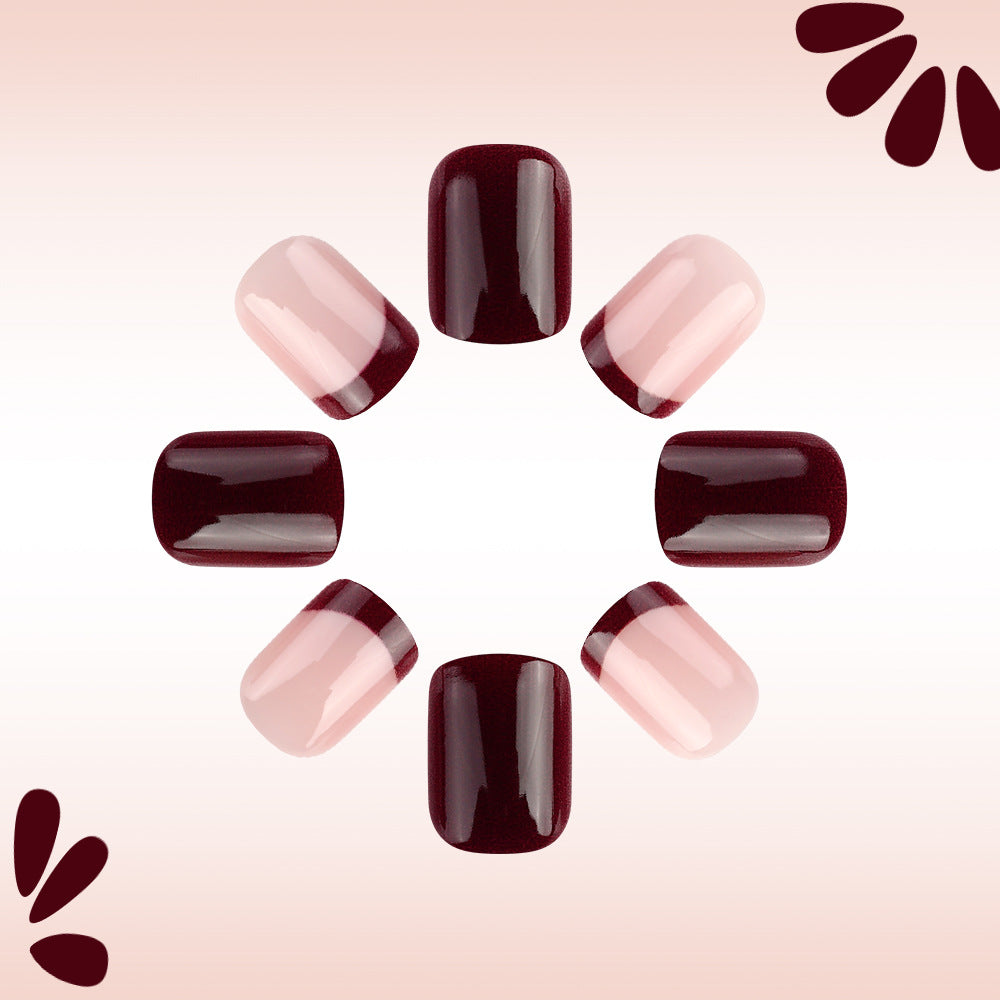 Autumn Elegance Short Square Burgundy and Blush Ombre Press-On Nail Set