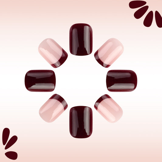 Autumn Elegance Short Square Burgundy and Blush Ombre Press-On Nail Set