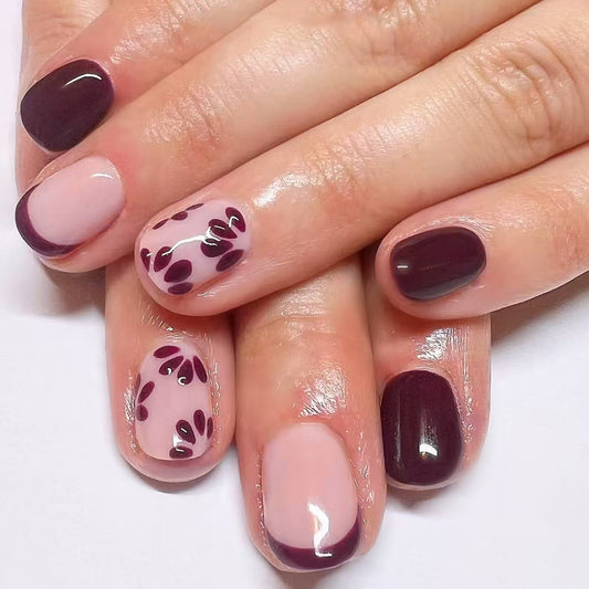 Chic Elegance Short Square Deep Plum with Floral Delight Press on Nail Set
