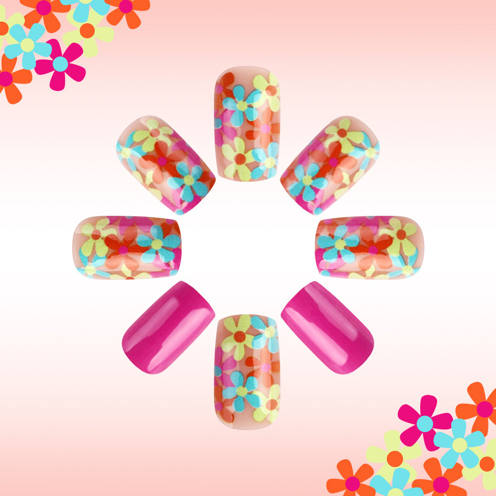 Flower Power Press-On Nail Set Medium Square Bright Colorful Floral Design