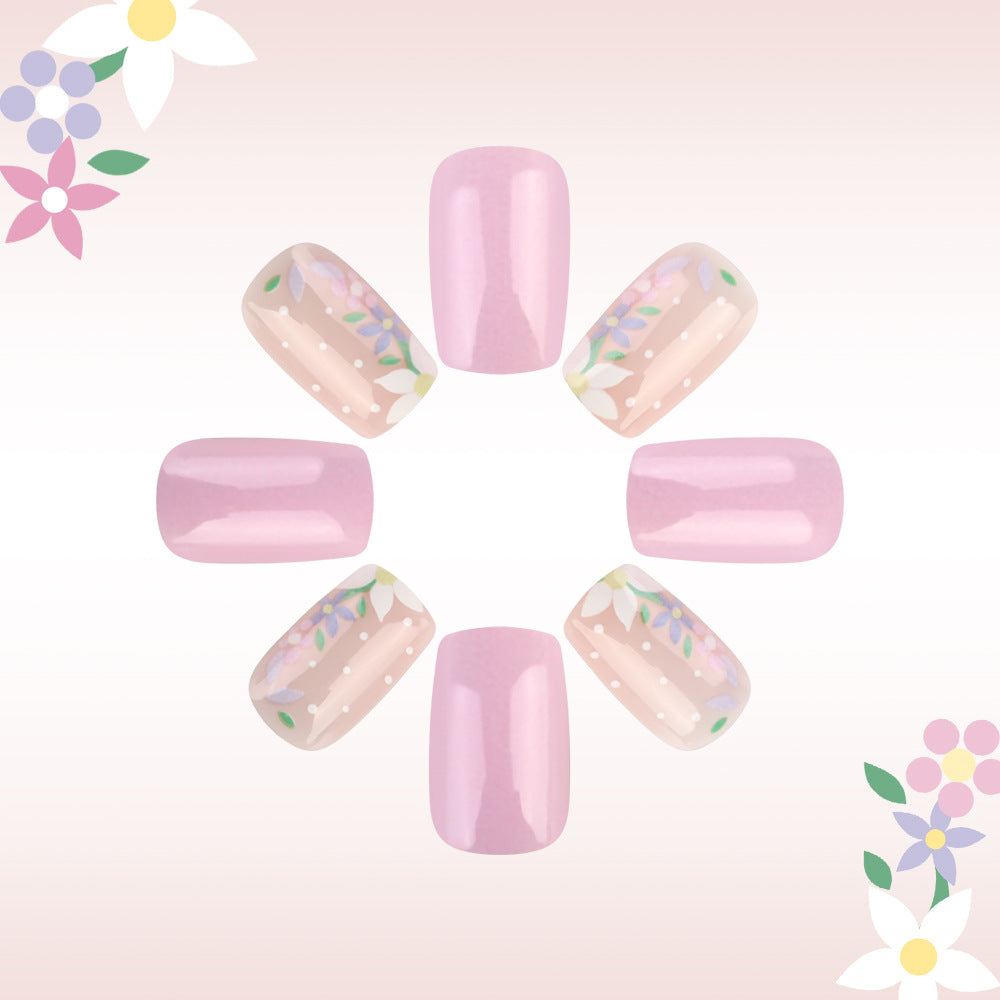 Dreamy Blossom Medium Square Soft Pink with Whimsical Floral Design Press On Nail Set