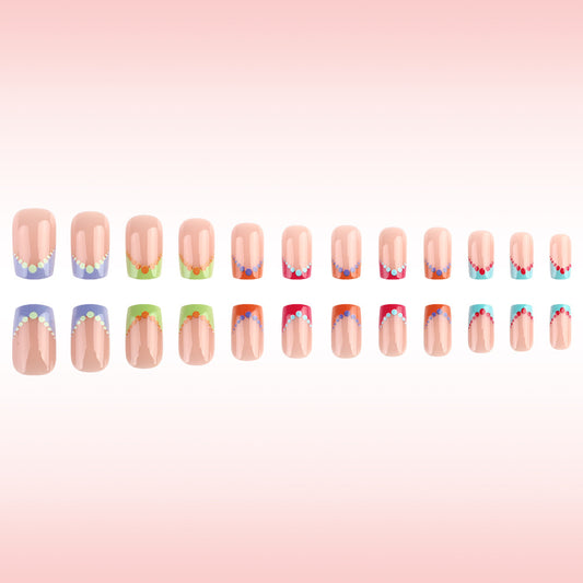 Vibrant Garden Dream Medium Square Coral and Mint Deep Arch Press on Nail Set