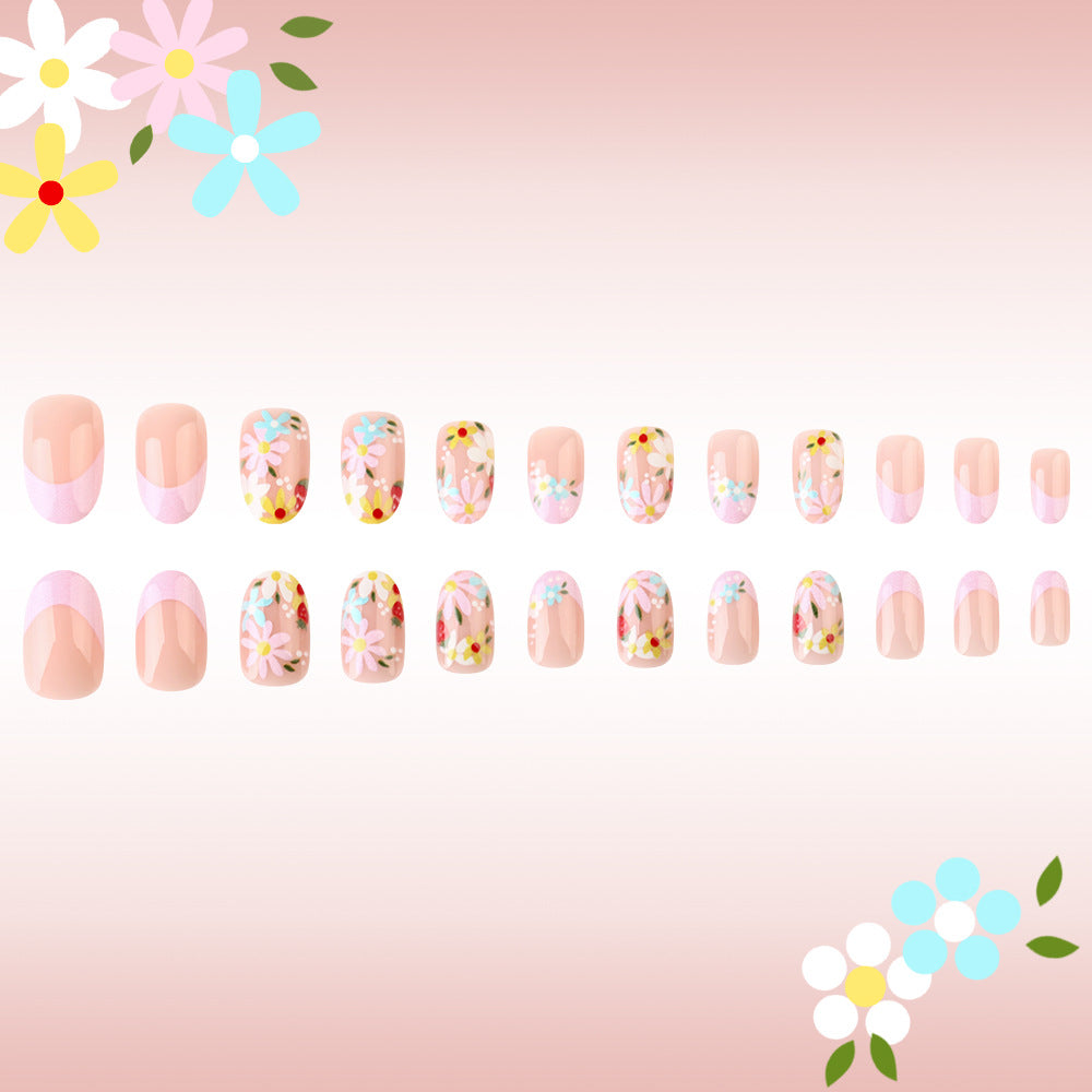 Blossom Beauty Short Oval Peach with Floral Accents Press On Nail Set