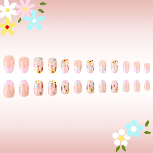 Blossom Beauty Short Oval Peach with Floral Accents Press On Nail Set