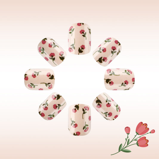 Blooming Garden Delicate Short Square Pink Floral Press On Nail Set