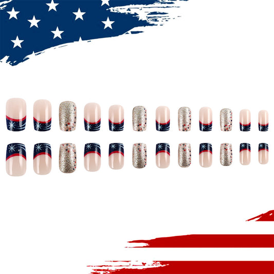 Celebration of Freedom Medium Square Press-On Nail Set in Red Blue and Sparkling Glitter Finish