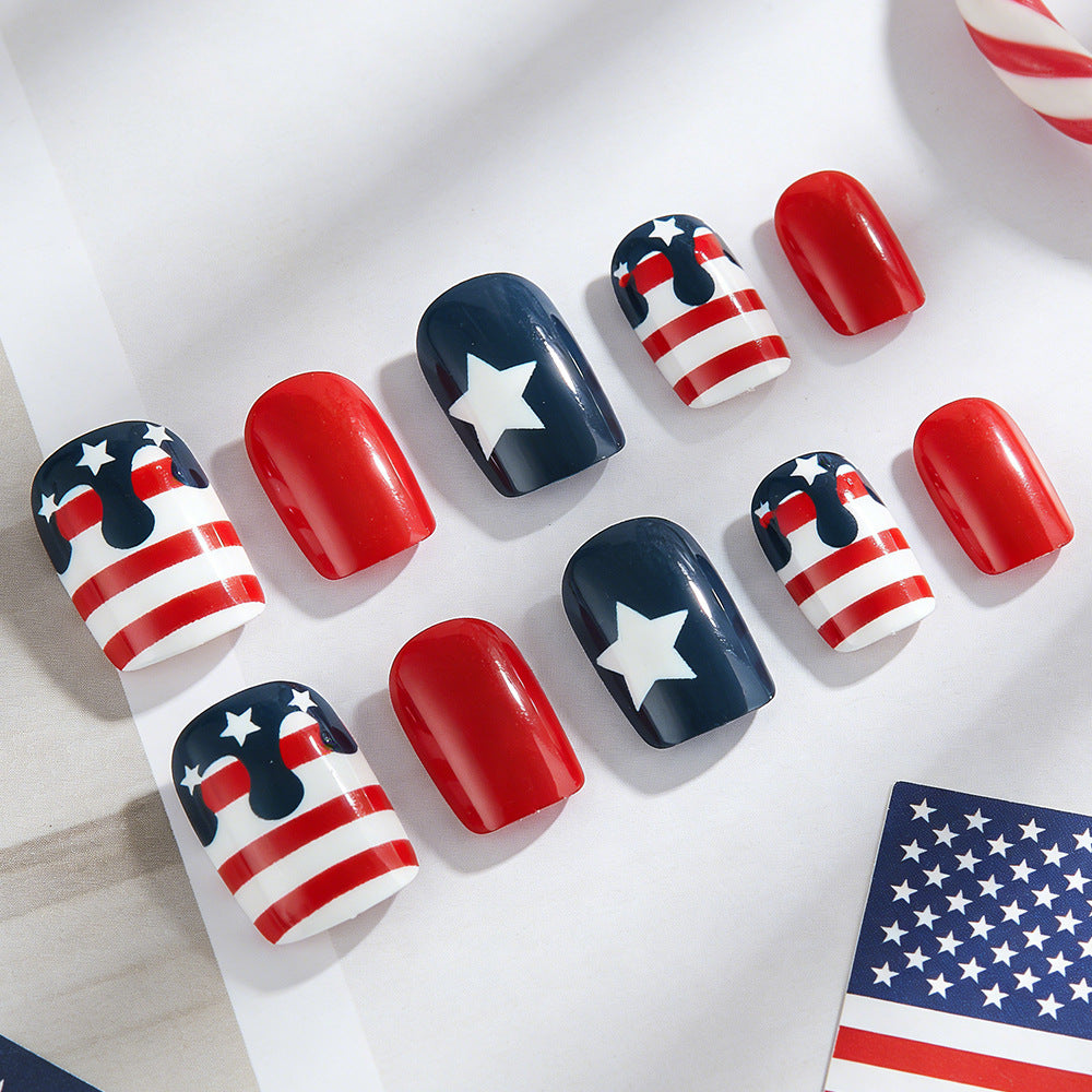Patriotic Celebration Extra Short Square Red and Blue with Stars and Stripes Design Press On Nail Set