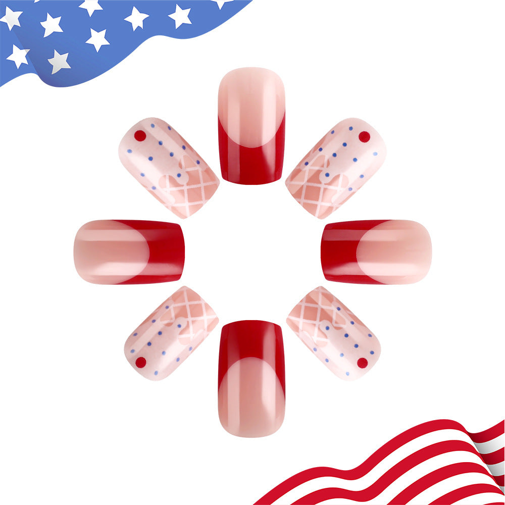 Patriotic Celebration Medium Square Red with Dots and Cute Pattern Press on Nail Set
