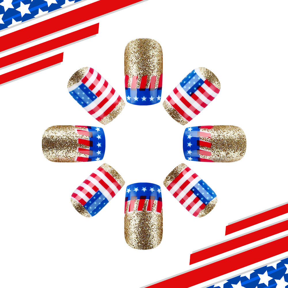 Patriotic Glamour Medium Square Red White and Blue Glitter Press On Nail Set